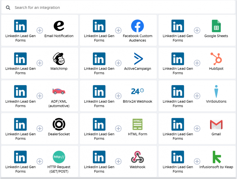 LInkedIn lead gen forms integrations
